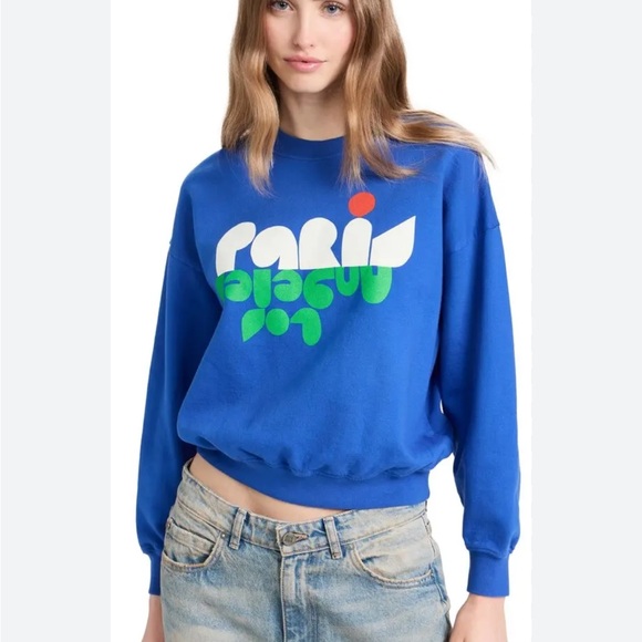 NWT CLARE V Le Drop Sweatshirt, Lapis w/ Cream, size S - Picture 1 of 4
